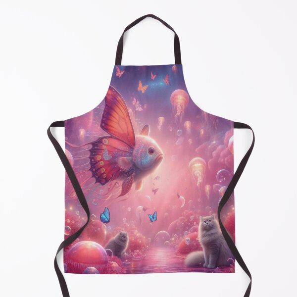 Item preview, Surreal underwater world with butterfly fish, glowing jellyfish, and two dreaming cats on coral. designed and sold by FotoworldEdel.