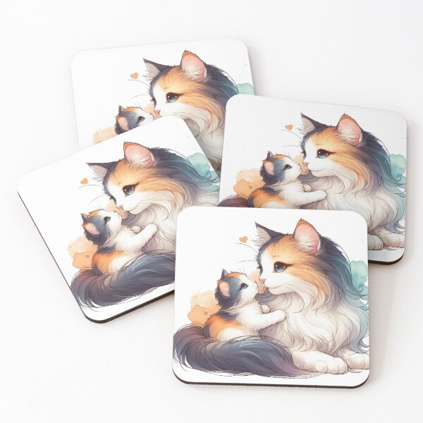 Item preview, Cute Watercolor Longhair Calico Mom and Kitten designed and sold by BigBlueArt.