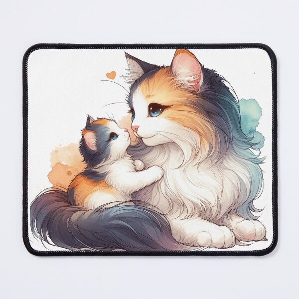 Item preview, Cute Watercolor Longhair Calico Mom and Kitten designed and sold by BigBlueArt.