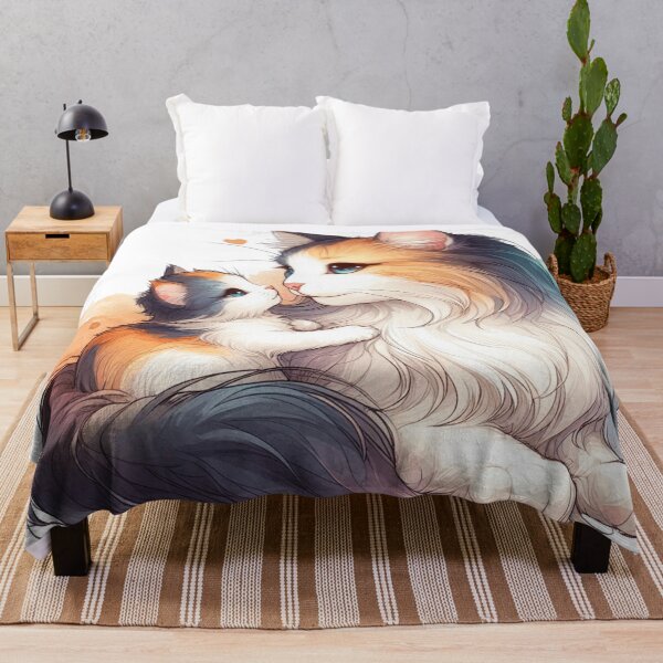 Item preview, Cute Watercolor Longhair Calico Mom and Kitten designed and sold by BigBlueArt.