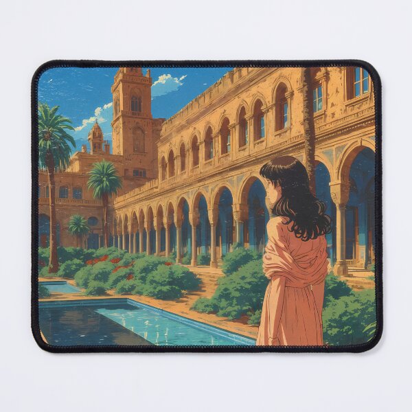 Item preview, Anime Girl Gazing at Alcazar of Seville in Soft Pastel Hues designed and sold by JacksoonLester.