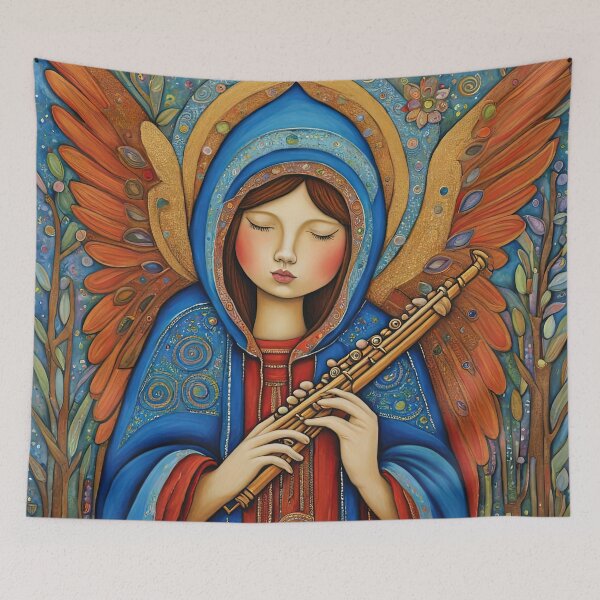 Item preview, Angel with wings wearing a hoodie Playing a Flute designed and sold by Colin Bentham.