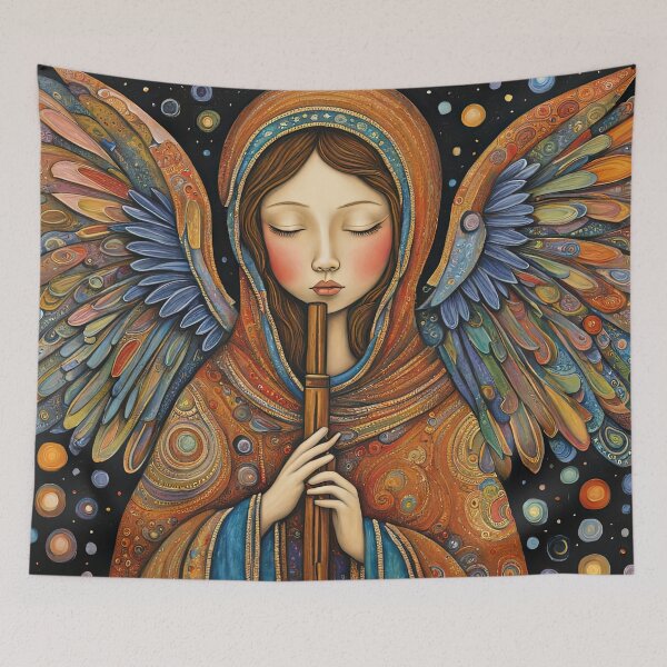 Item preview, Angel with wings wearing a hoodie Playing a Flute designed and sold by Colin Bentham.