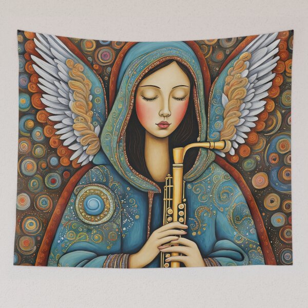 Item preview, Angel with wings wearing a hoodie Playing a Flute designed and sold by Colin Bentham.