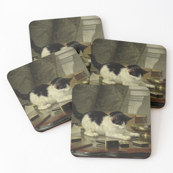 Item preview, Vintage Cat Playing Dominoes Painting: Feline Wall Art designed and sold by SavageVision.