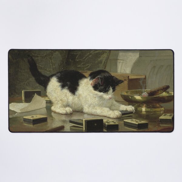 Item preview, Vintage Cat Playing Dominoes Painting: Feline Wall Art designed and sold by SavageVision.