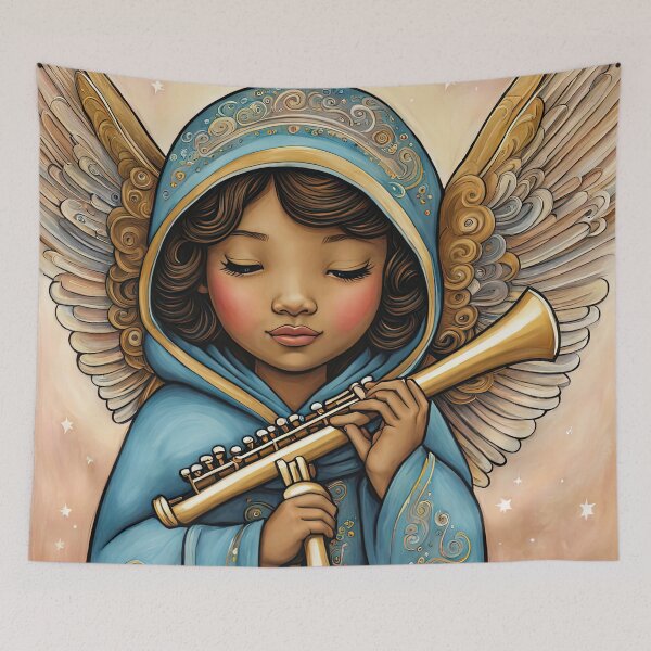 Item preview, Angel with wings wearing a hoodie Playing a Flute designed and sold by Colin Bentham.