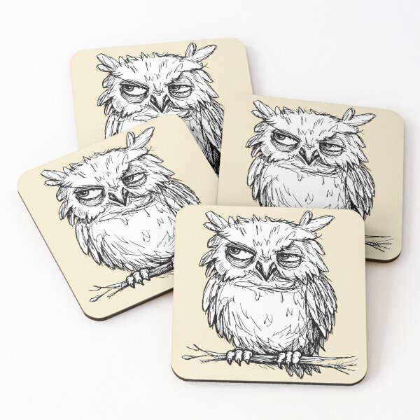 Item preview, Tired, annoyed owl – Hand-drawn fine-liner drawing designed and sold by Art by M.H..