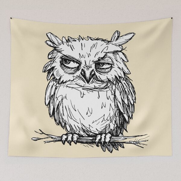 Item preview, Tired, annoyed owl – Hand-drawn fine-liner drawing designed and sold by Art by M.H..