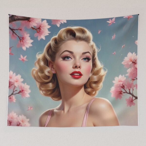 Item preview, Vintage 1950s Pin-Up Girl | Victory Rolls & Cherry Blossom Petals designed and sold by MissSaylor.
