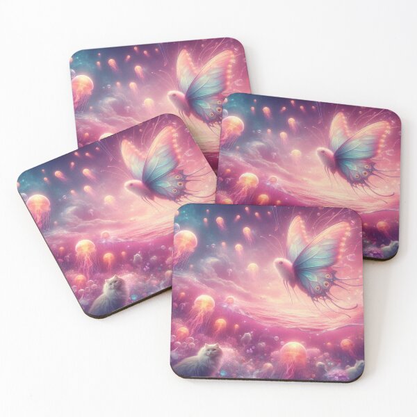 Item preview, Underwater world with butterfly fish, glowing jellyfish, and two dreaming cats on coral. designed and sold by FotoworldEdel.