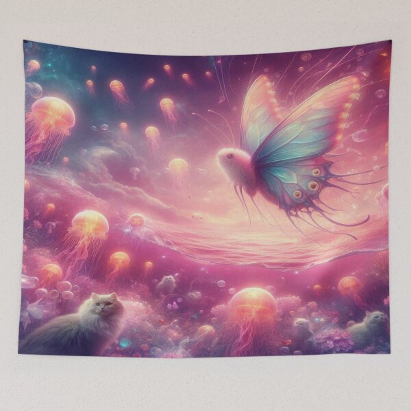 Item preview, Underwater world with butterfly fish, glowing jellyfish, and two dreaming cats on coral. designed and sold by FotoworldEdel.