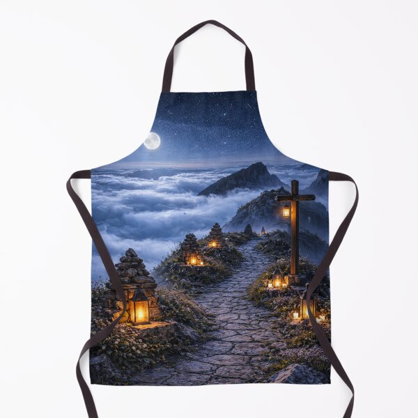 Item preview, Moonlit Mountain Path with Cross - Mystical Night Spiritual Landscape Full Moon designed and sold by NAJURE.