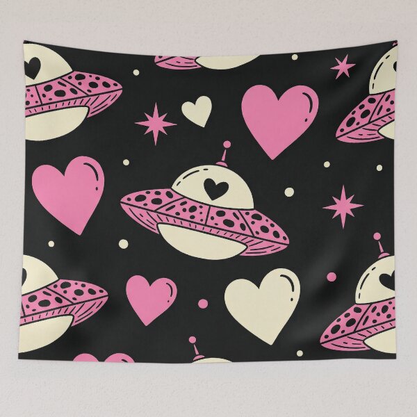 Item preview, Kawaii Pink UFOs and Hearts Cosmic Pattern designed and sold by zzz888.