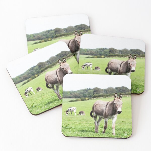 Item preview, Grey Donkey Walking in a Green Devon Field - Farm Animal Photography designed and sold by leonwoods.