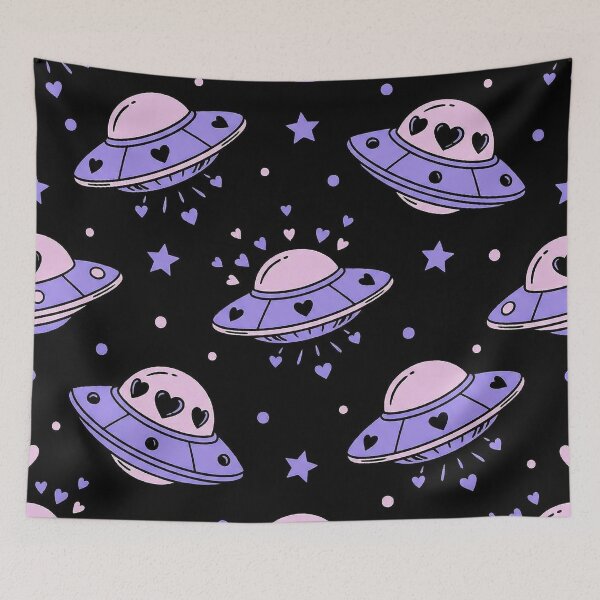 Item preview, Kawaii Purple UFO Hearts Cosmic Pattern designed and sold by zzz888.