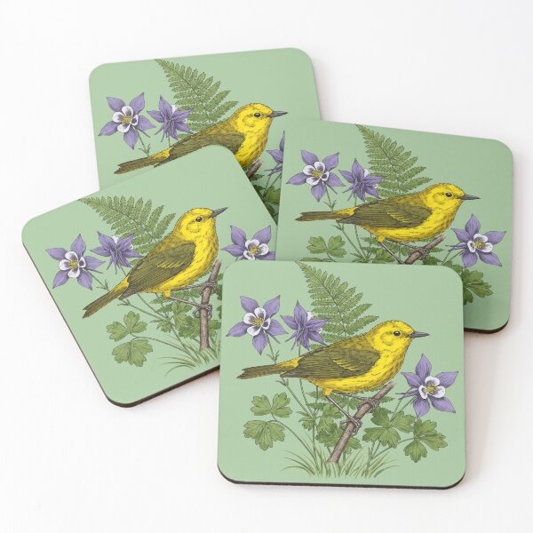 Item preview, Vintage Yellow Warbler Woodland Ferns designed and sold by BirdsnStuff.