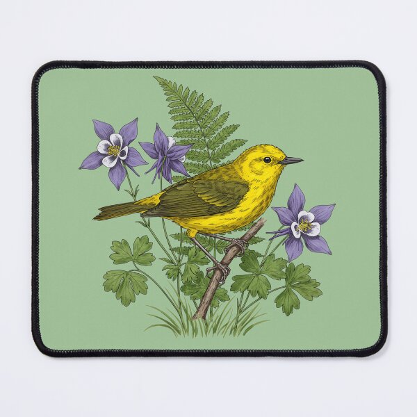 Item preview, Vintage Yellow Warbler Woodland Ferns designed and sold by BirdsnStuff.