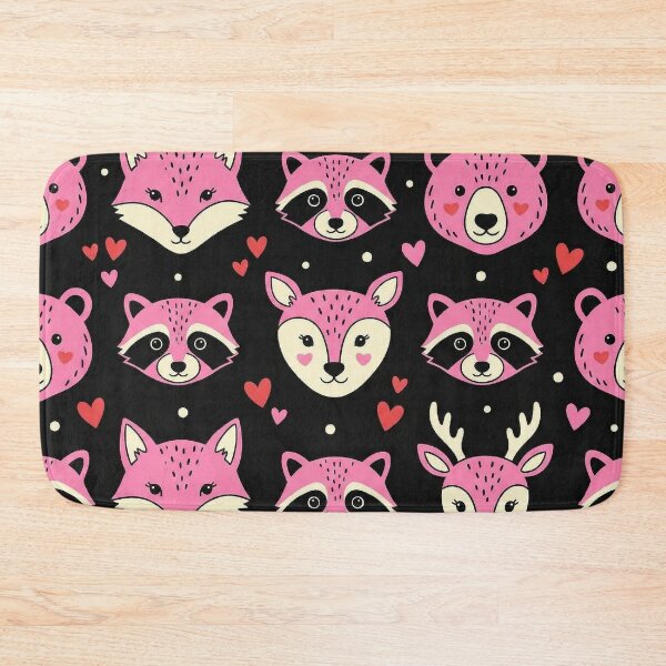 Item preview, Kawaii Pink Woodland Animals Black Pattern designed and sold by zzz888.