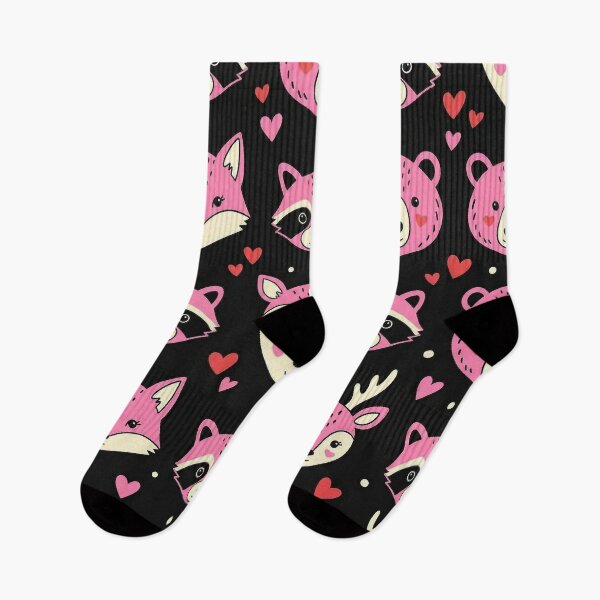 Item preview, Kawaii Pink Woodland Animals Black Pattern designed and sold by zzz888.