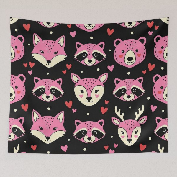 Item preview, Kawaii Pink Woodland Animals Black Pattern designed and sold by zzz888.