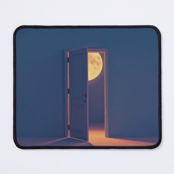 Item preview, Midnight Portal: Surreal Glowing Full Moon Behind Open Door Wall Art designed and sold by Cozyartsss.