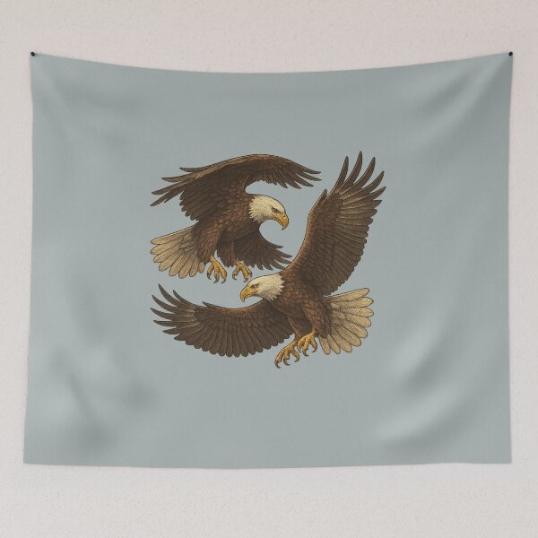 Item preview, Twin Eagles in Flight – Retro Realism designed and sold by SilentPowerArt.