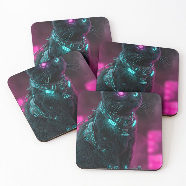 Item preview, Cyberpunk Neon Cat - Futuristic Cyborg Feline designed and sold by etuvibes.
