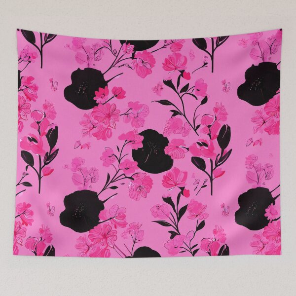 Item preview, Pink Flowers With Black Floral Shapes designed and sold by SassyArtistry.