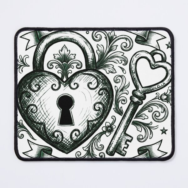 Item preview, Unlock The Heart - Vintage Victorian Lock and Key Tattoo Style designed and sold by devilfronty.