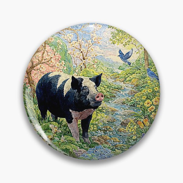 Item preview, Art Deco Watercolor Hampshire Pig in English Countryside designed and sold by Helios Be. Lavsh.