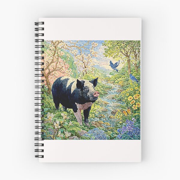 Item preview, Art Deco Watercolor Hampshire Pig in English Countryside designed and sold by Helios Be. Lavsh.