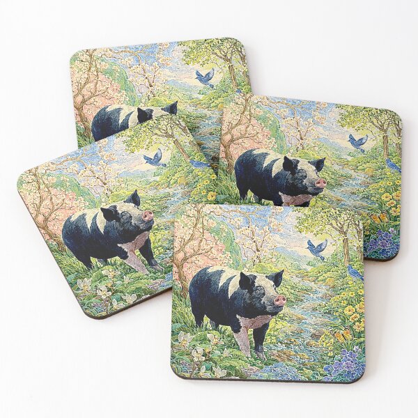 Item preview, Art Deco Watercolor Hampshire Pig in English Countryside designed and sold by Helios Be. Lavsh.