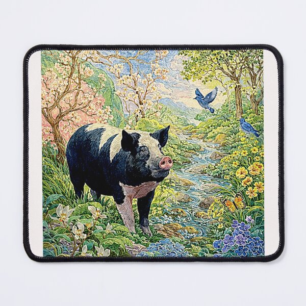 Item preview, Art Deco Watercolor Hampshire Pig in English Countryside designed and sold by Helios Be. Lavsh.