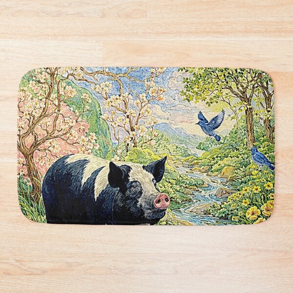 Item preview, Art Deco Watercolor Hampshire Pig in English Countryside designed and sold by Helios Be. Lavsh.