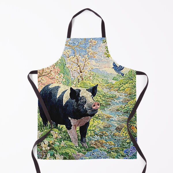 Item preview, Art Deco Watercolor Hampshire Pig in English Countryside designed and sold by Helios Be. Lavsh.