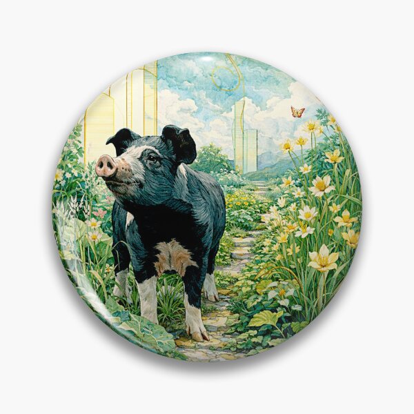Item preview, Art Deco Watercolor Hampshire Pig in English Countryside #1 designed and sold by Helios Be. Lavsh.