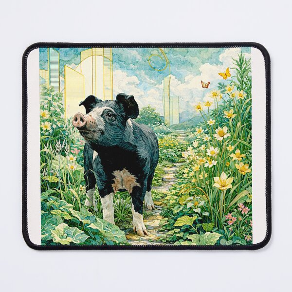 Item preview, Art Deco Watercolor Hampshire Pig in English Countryside #1 designed and sold by Helios Be. Lavsh.