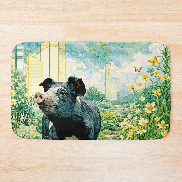 Item preview, Art Deco Watercolor Hampshire Pig in English Countryside #1 designed and sold by Helios Be. Lavsh.