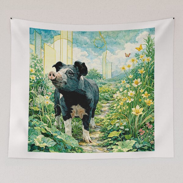 Item preview, Art Deco Watercolor Hampshire Pig in English Countryside #1 designed and sold by Helios Be. Lavsh.