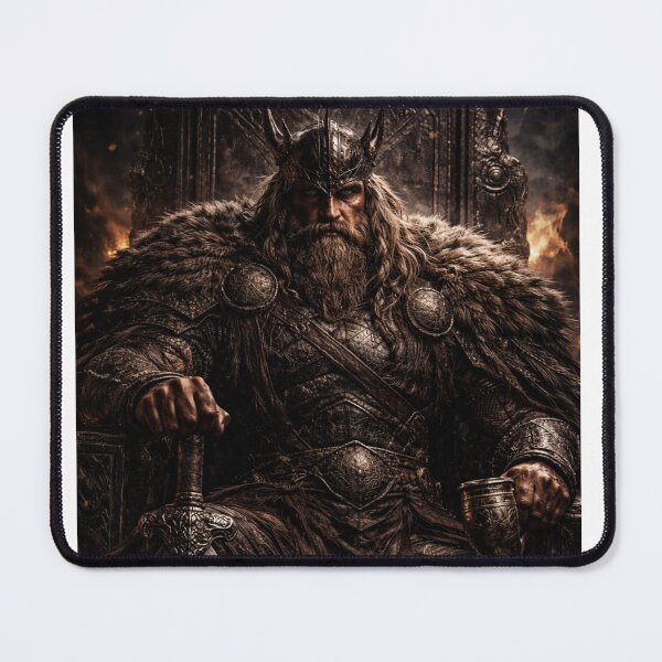 Item preview, Viking King on Throne – Norse Mythology Dark Fantasy Portrait designed and sold by Zen-pattenrs.