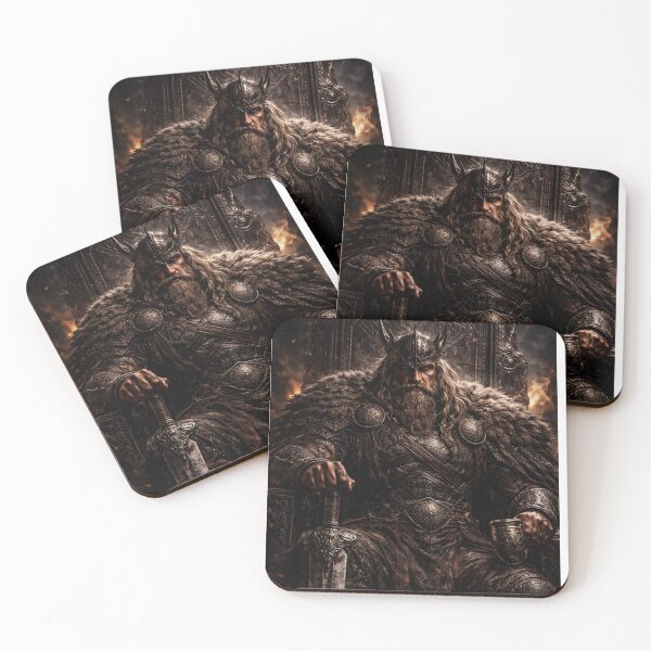 Item preview, Viking King on Throne – Norse Mythology Dark Fantasy Portrait designed and sold by Zen-pattenrs.
