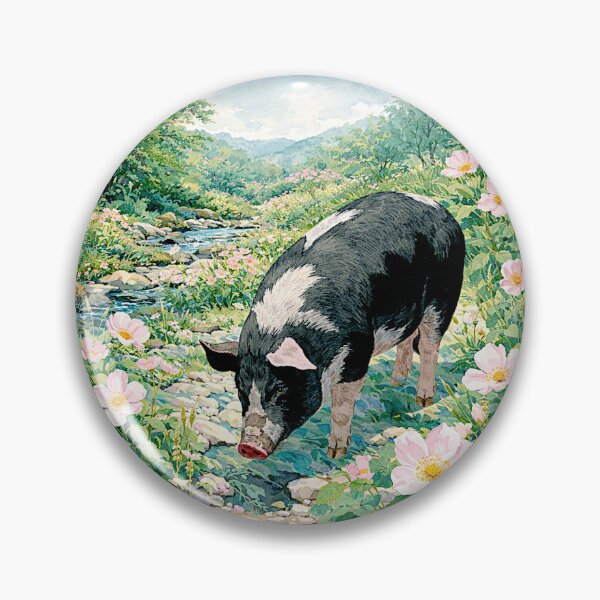 Item preview, Art Deco Watercolor Hampshire Pig in English Countryside #2 designed and sold by Helios Be. Lavsh.