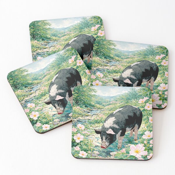 Item preview, Art Deco Watercolor Hampshire Pig in English Countryside #2 designed and sold by Helios Be. Lavsh.