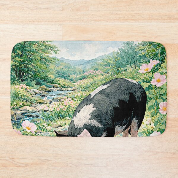 Item preview, Art Deco Watercolor Hampshire Pig in English Countryside #2 designed and sold by Helios Be. Lavsh.
