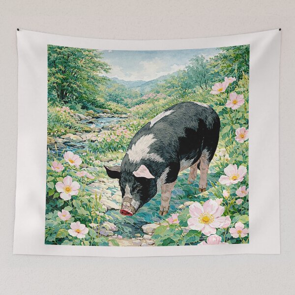 Item preview, Art Deco Watercolor Hampshire Pig in English Countryside #2 designed and sold by Helios Be. Lavsh.