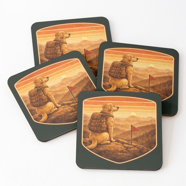 Item preview, Hiking Labrador Badge – Mountain Sunset Adventure Dog designed and sold by PawPrintCustom.