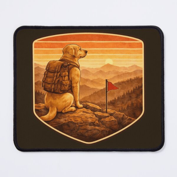 Item preview, Hiking Labrador Badge – Mountain Sunset Adventure Dog designed and sold by PawPrintCustom.