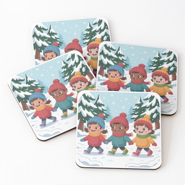 Item preview, It's snowing and children are walking in the forest designed and sold by desinganddecor.