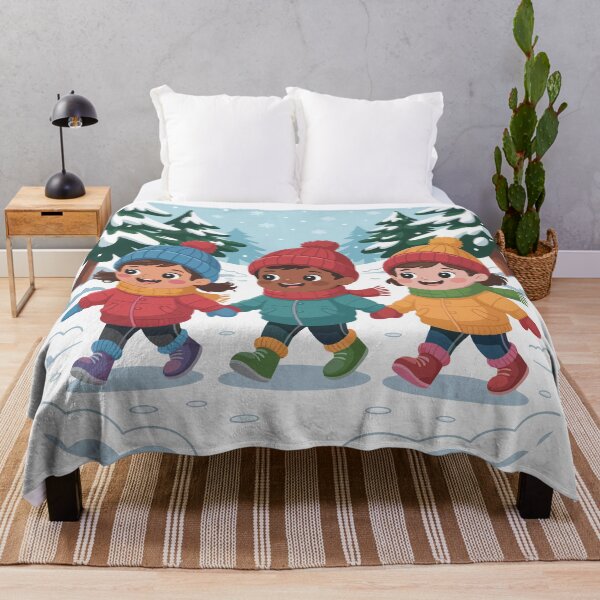 Item preview, It's snowing and children are walking in the forest designed and sold by desinganddecor.